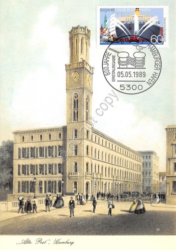 Cartolina Hamburg Die Alte Post Timbro filatelico 1989
