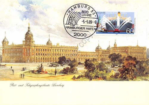 Cartolina Hamburg Post und Telegraphengebaude Timbro filatelico 1989