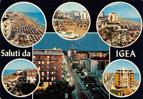 Cartolina Igea 6 vedute spiaggia e alberghi (Rimini)