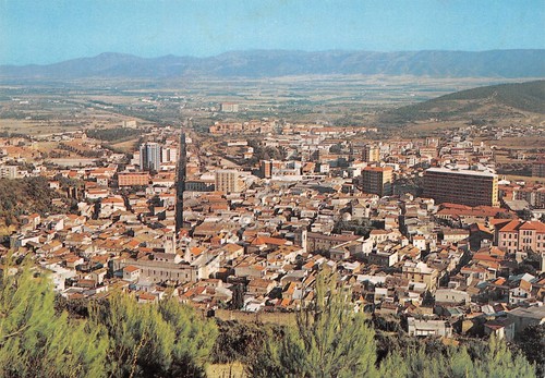 Cartolina Iglesias panorama aereo paese