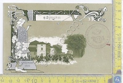 Cartolina illustrata 11° Cavalleggieri di Foggia - Gazoldo - 1866