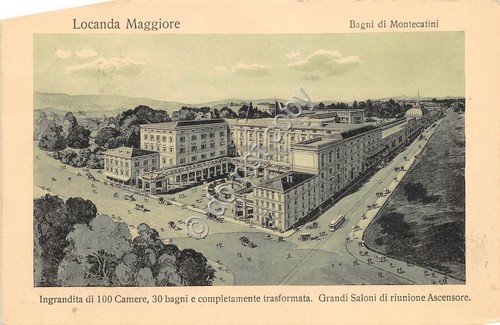 Cartolina Illustrata Bagni di Montecatini Locanda Maggiore 1915