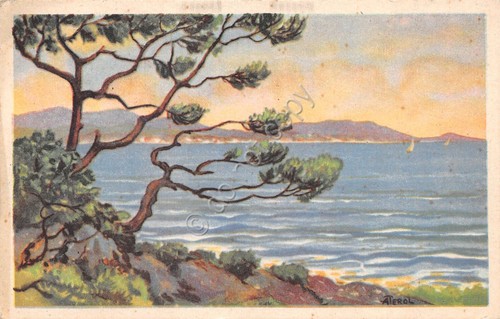 Cartolina illustrata mare costa vele litorale spedita a Monza 1934