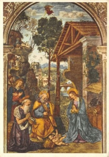 Cartolina Illustrata Pinturicchio Il Presepio Timbro Buon Natale 1958