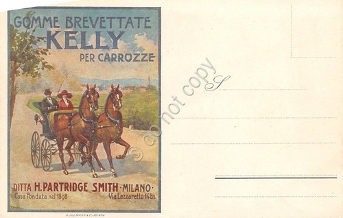 Cartolina Illustrata Pubblicitaria Gomme per Carrozze Partridge Smith Milano