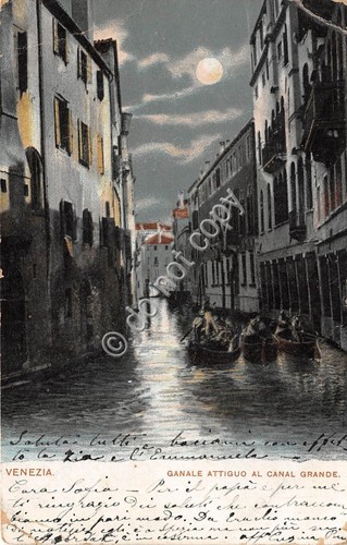 Cartolina Illustrata Venezia canale attiguo a Canal Grande 1905