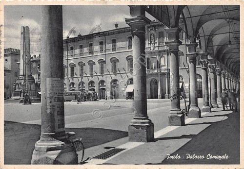 Cartolina Imola Palazzo Comunale 1955 portici