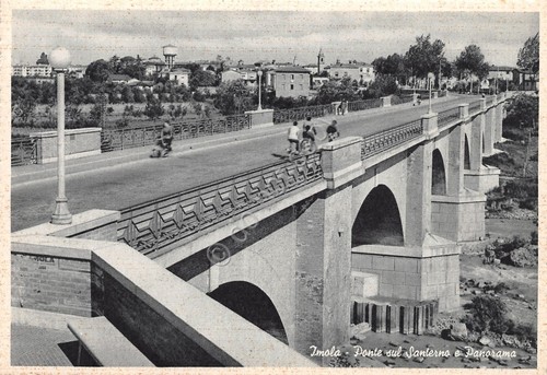 Cartolina Imola Ponte sul Santerno animata bicicletta