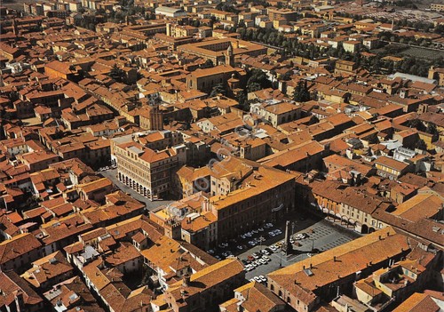 Cartolina Imola veduta aerea case e centro storico anni '80