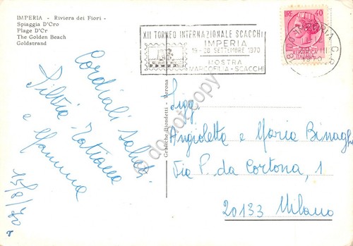 Cartolina Imperia spiaggia Timbro a targhetta XII Torneo Intern Scacchi …