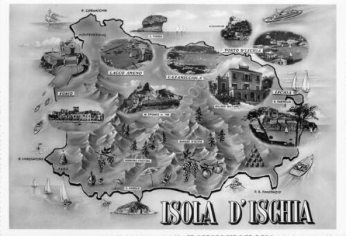 Cartolina Ischia mappa dell'isola con località