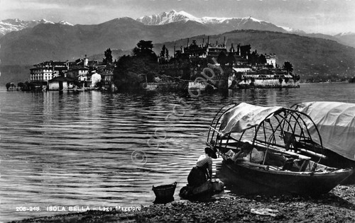 Cartolina Isola Bella Lago e imbarcazione Lucia Timbro Obbligazioni Isveimer …