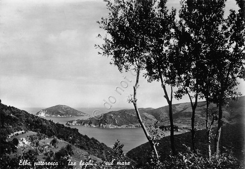 Cartolina Isola d'Elba tre laghi sul mare panorama 1954 (Livorno)