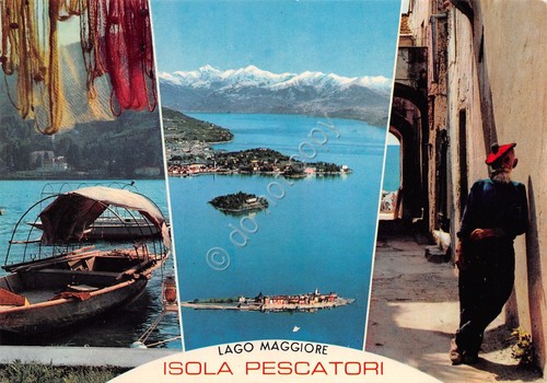 Cartolina Isola dei Pescatori vedute varie pescatore reti da pesca …