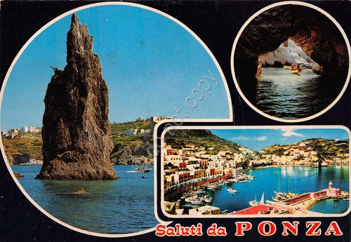 Cartolina Isola di Ponza vedute grotta porto faraglione (Latina)