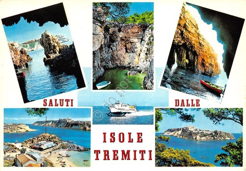 Cartolina Isole Tremiti vedute varie San Nicola S. Domino Aliscafo