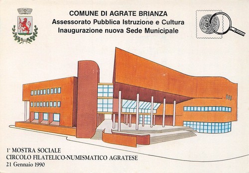 Cartolina Italia Repubblica 1990 - Inaugurazione Sede Municipale Agrate Brianza