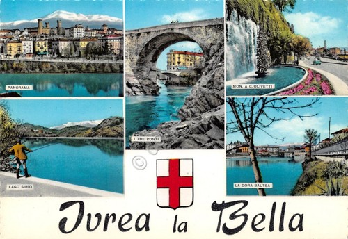 Cartolina Ivrea 5 vedute Dora Baltea Lago Sirio pescatore Mon. …