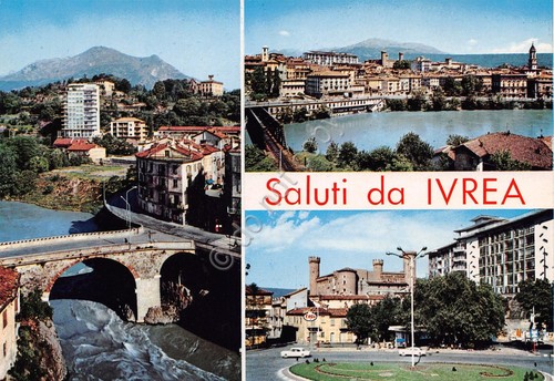 Cartolina Ivrea vedute varie ESSO benzina anni '90