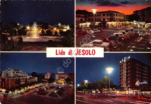 Cartolina Jesolo vedute notturno 1969 (Venezia)