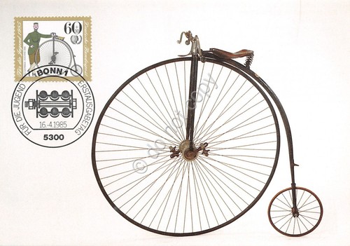Cartolina Jugendmarken Fahrrader NSU Germania Horchr 1886 timbro filatelico 1985