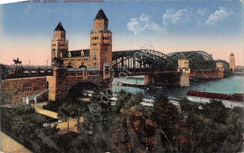 Cartolina Koln ponte treno illustrata