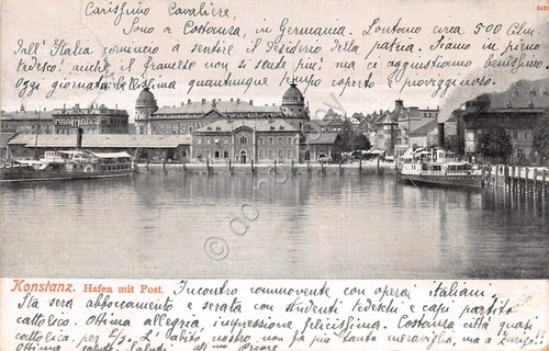 Cartolina Kostanz Hafen mit Post 1908