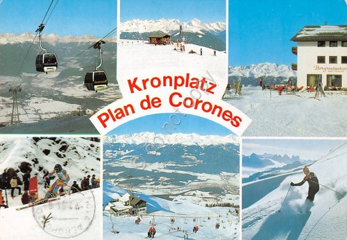 Cartolina Kronplatz Plan de Corones sci sciatore ovovia ristorante 1991