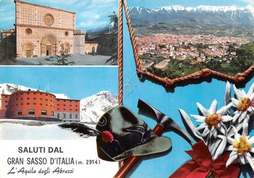 Cartolina L'Aquila Gran Sasso d'Italia 3 vedute cappello e picozza …