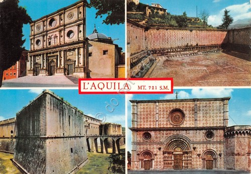 Cartolina L'Aquila vedute varie Timbro Giornata del Risparmio 1965