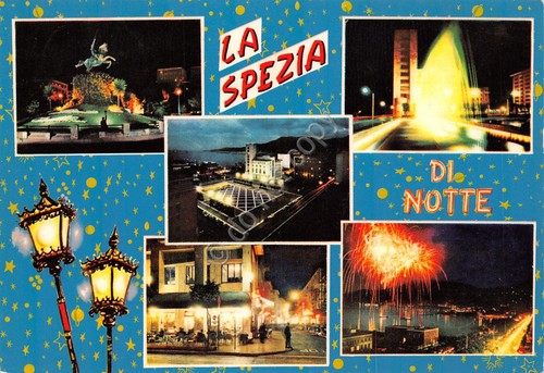 Cartolina La Spezia vedute Notturno fuochi artificiali 1966
