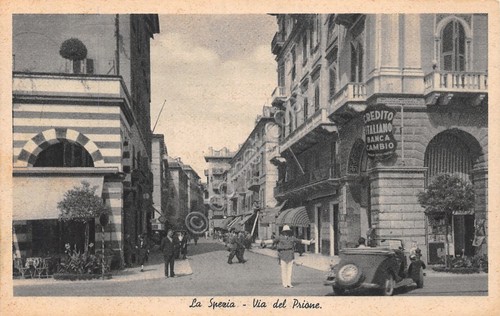 Cartolina La Spezia Via del Priore redito Emiliano Vigile auto …