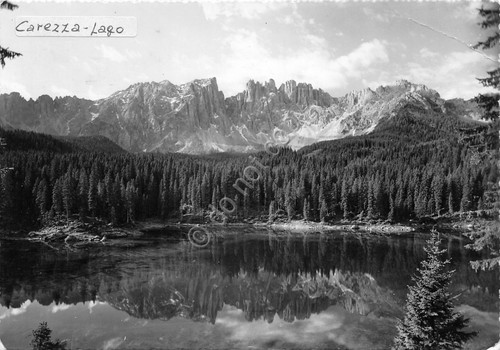 Cartolina Lago di Carezza 1955 panorama grinza (Bolzano)