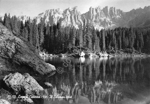 Cartolina Lago di Carezza 1957 Latemar Timbro