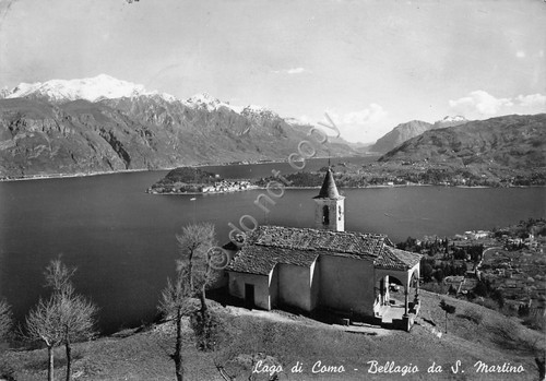 Cartolina Lago di Como Bellagio da San Martino 1951