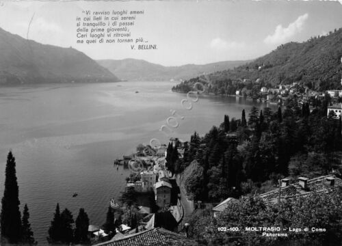 Cartolina Lago di Como Moltrasio panorama con poesia Bellini 1954