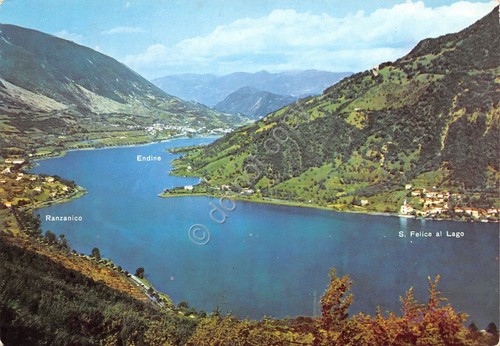 Cartolina Lago di Endine con paesi Valle Cavallina 1956