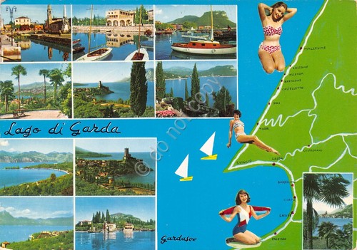 Cartolina Lago di Garda vedute mappa Pin Up 1971 (Brescia)
