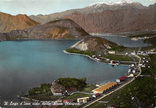 Cartolina Lago di Iseo panorama da Rocca Oldofredi 1953
