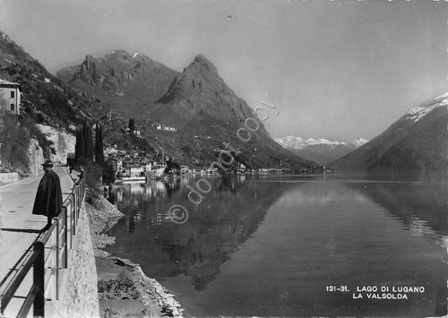 Cartolina Lago di Lugano la Valsolda con alpino anni '50