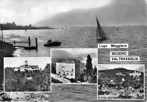Cartolina Lago Maggiore Bedero Valtravaglia vedute varie barca a vela …