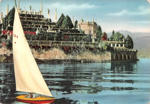Cartolina lago Maggiore Isola Bella giardini barca a vela colorata …