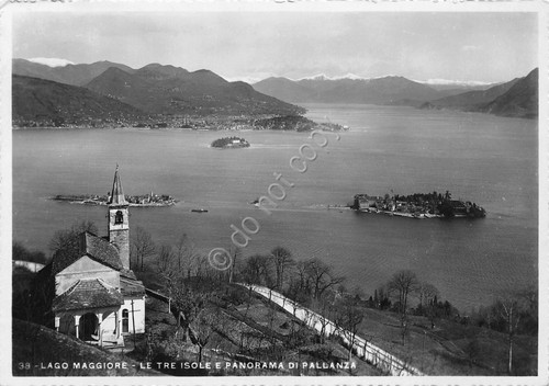 Cartolina lago Maggiore le 3 isole e Pallanza dall'alto 1940