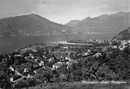 Cartolina lago Maggiore Maccagno panorama dall'alto 1955