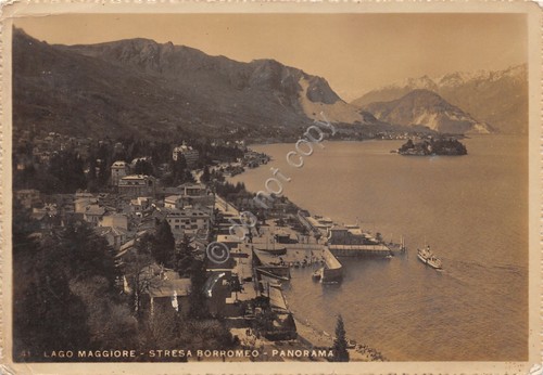 Cartolina Lago Maggiore panorama di Stresa dall'alto 1946