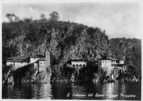 Cartolina Lago Maggiore Santa Caterina del Sasso panorama da lago