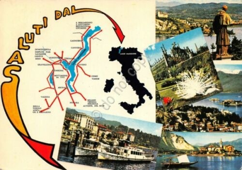 Cartolina Lago Maggiore Vedute e mappa 1972 (Varese)