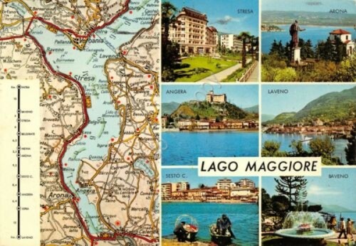 Cartolina lago Maggiore vedute varie località e mappa 1969 (Verbania)