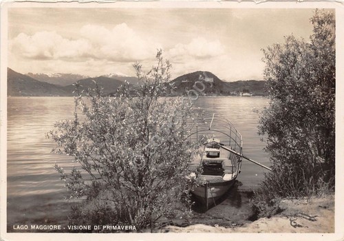 Cartolina Lago Maggiore Vista sul Lago con barca 1942 (Verbania)
