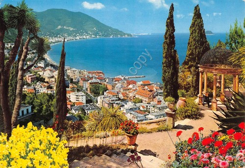 Cartolina Laigueglia Panorama dall'alto con Alassio e Gallinara 1986 (Savona)